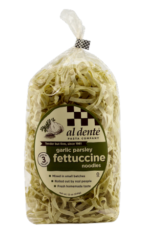 Al Dente Garlic Parsley Fettuccine Noodles Perspective: front