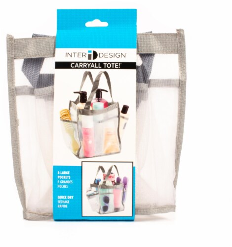 iDesign Nylon Mesh Shower Tote - White/Gray Perspective: front