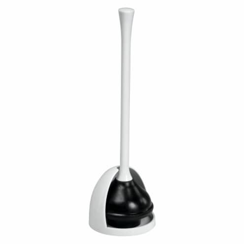 iDesign Una Bathroom Plunger and Holder - White Perspective: front