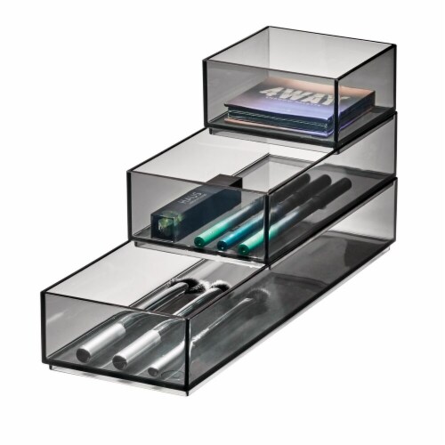iDesign Stack & Slide Smoked Organizers - Set of 3 Perspective: front