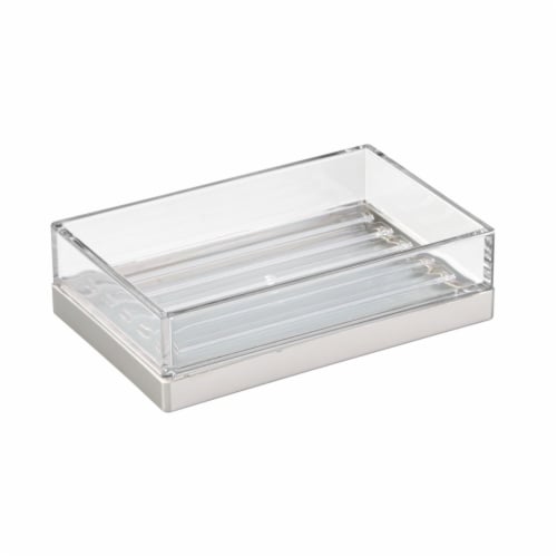 iDesign Clarity Soap Dish - Clear/Silver - 5 x 3.25 x 1.34 Inch Perspective: front