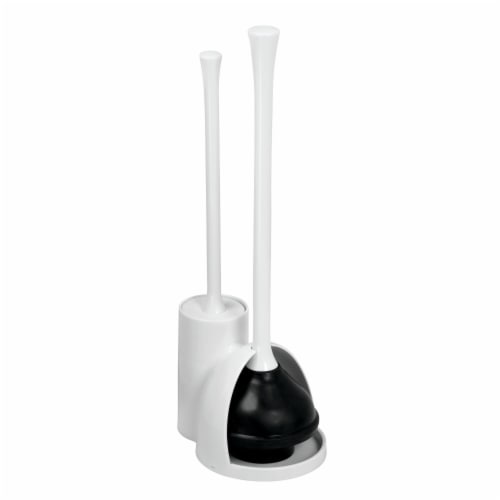 iDesign Una Slim Toilet Bowl Brush and Plunger Set With Holder - White Perspective: front