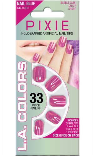 L.A. Colors Pixie Holographic Bubble Gum Short Nail Tips Perspective: front