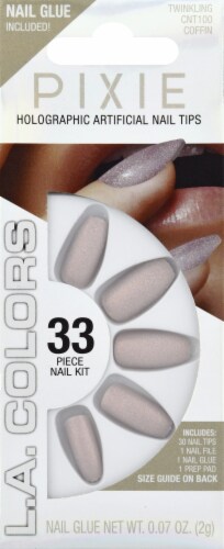 L.A. Colors Pixie Holographic Twinkling Taupe Coffin Nail Tips Perspective: front