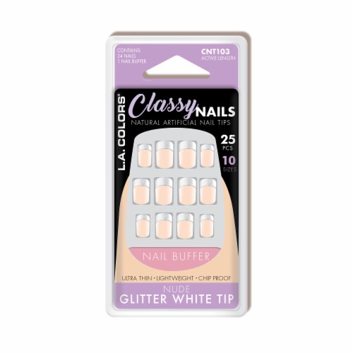 L.A. Colors Classy Nail Tips - Nude Glitter Perspective: front