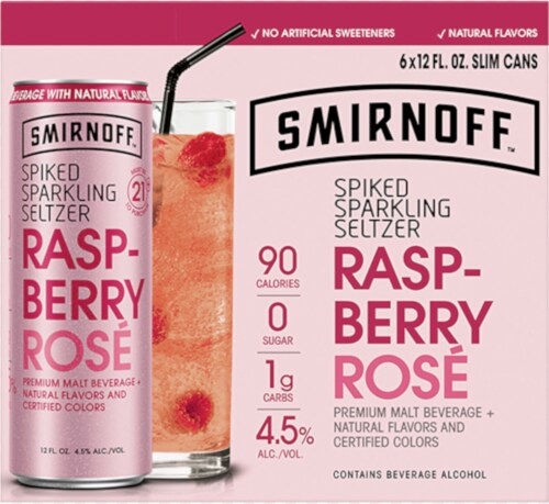 Smirnoff Raspberry Rose Premium Spiked Sparkling Seltzer Perspective: front