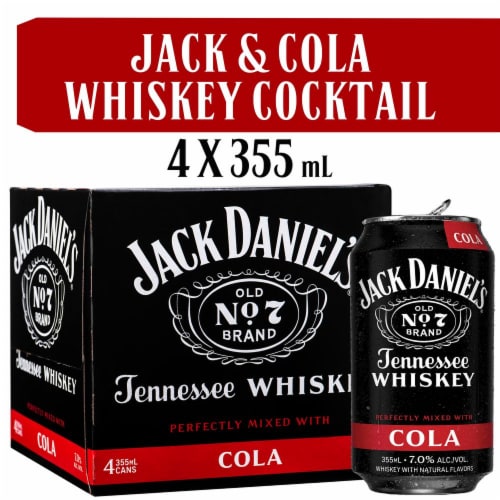 Jack Daniel's Tennessee Whiskey and Cola Ready to Drink Whiskey Cocktail Perspective: front