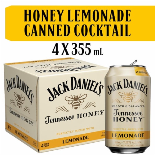 Jack Daniel's Whiskey Honey Lemonade Ready to Drink Cocktail, 4