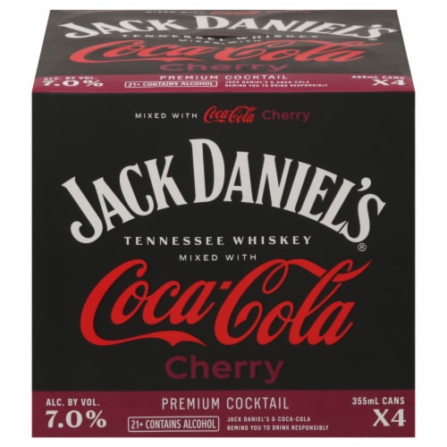 Jack Daniel's® Tennessee Whiskey Coca-Cola Cocktail Cherry Cans Perspective: front