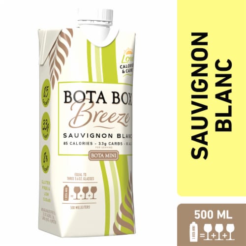 Bota Breeze Mini Sauvignon Blanc White Wine, 500mL (3 Glasses), 8.5% ABV Perspective: front