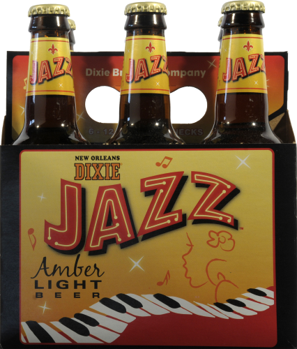 Dixie Jazz Amber Light Beer Perspective: front