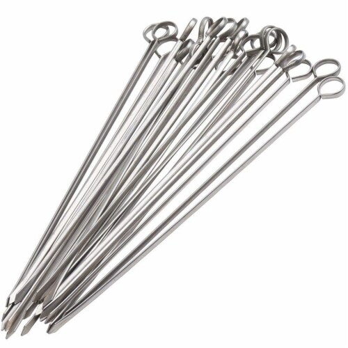 12 inch BBQ Skewers Set of 24, Used for Barbecuing Meat, Poultry, Seafood, Vegetables, Cheese Perspective: front