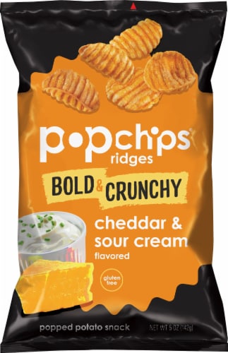 popchips Ridges Bold & Crunchy Cheddar & Sour Cream Popped Potato Snack Perspective: front