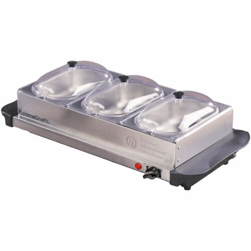 HomeCraft 3-Station Stainless Steel Buffet Server & Warming Tray Perspective: front