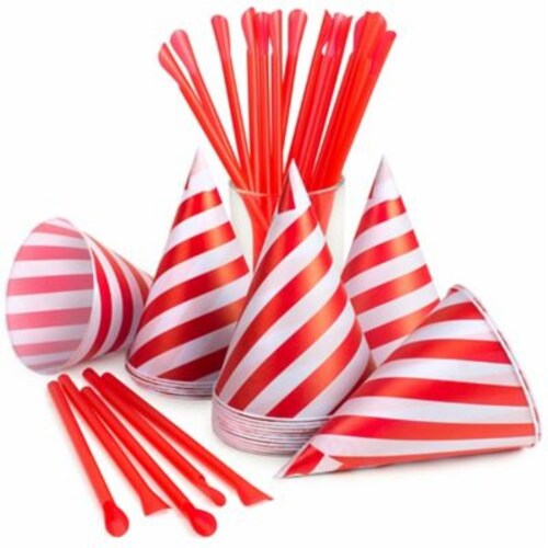Nostalgia™ Snow Cone Cups & Spoon Straws - Red/White Perspective: front