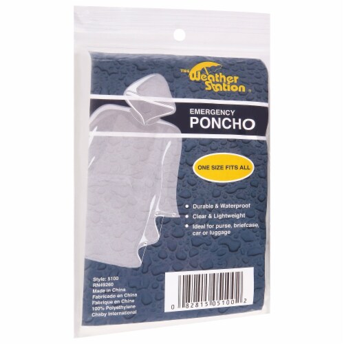 The Weather Station One Size Fits All Clear Emergency Poncho Perspective: front