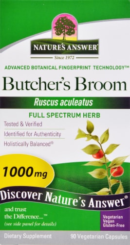 Natures Answer Butchers Broom Root Vegetarian Caps 1000mg Perspective: front