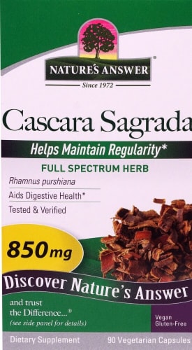Nature's Answer Cascara Sagrada Full Spectrum Herb Vegetarian Capsules 850mg Perspective: front