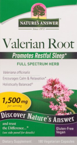 Nature's Answer Valerian Root Dietary Supplement Capsules 1500mg Perspective: front