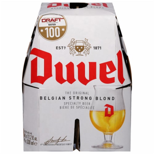 Duvel Belgian Strong Ale Import Beer 4pk Bottles Perspective: front