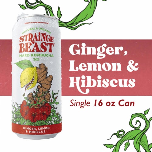 Strainge Beast Ginger Lemon & Hibiscus Hard Kombucha Single Can Perspective: front