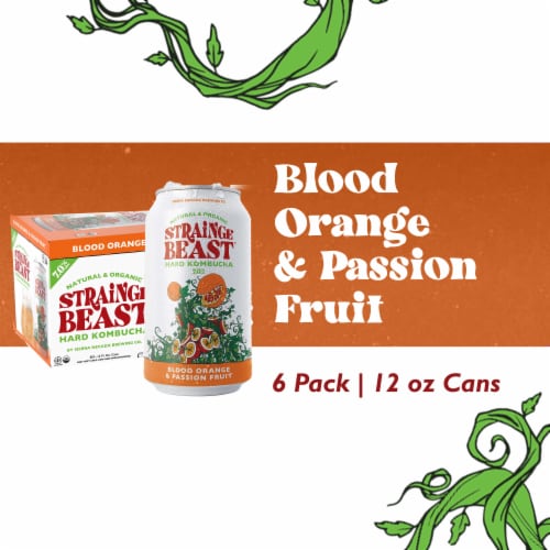 Strainge Beast Passion Fruit Hops & Blood Orange Hard Kombucha Perspective: front
