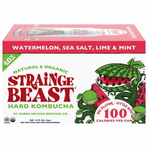 Strainge Beast® Natural & Organic Watermelon Sea Salt Lime & Mint Hard Kombucha Perspective: front