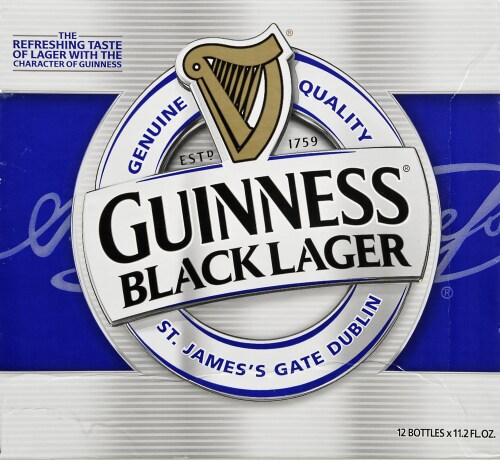 Guinness Black Lager Beer Bottles Perspective: front