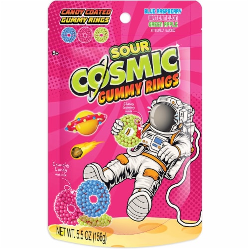 Sour Cosmic Gummy Rings - Blue Raspberry Watermelon Green Apple Perspective: front