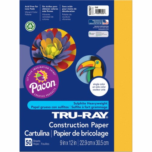 Tru-Ray Construction Paper - Project - 12" x 9" - 50 / Pack - Gold - Sulphite Perspective: front