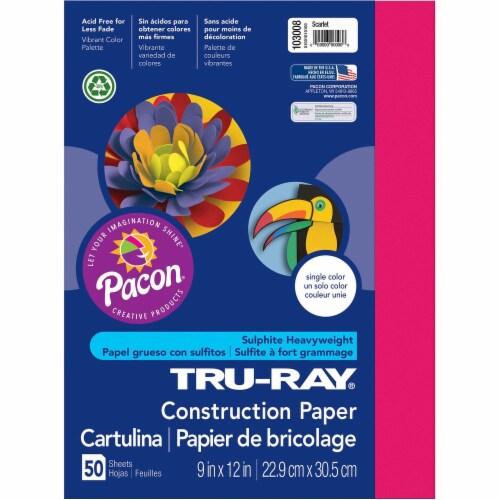 Tru-Ray Construction Paper - Project - 12" x 9" - 50 / Pack - Scarlet - Sulphite Perspective: front