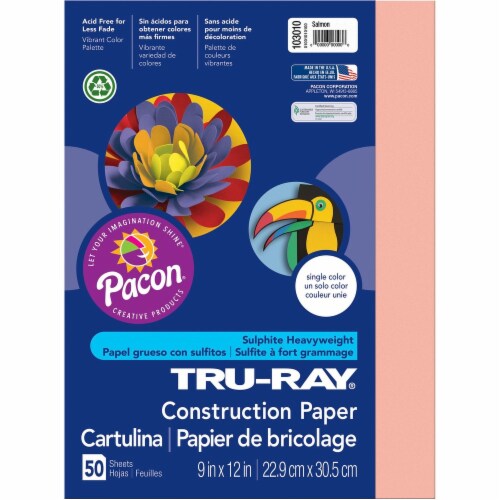 Tru-Ray Construction Paper - Project - 12" x 9" - 50 / Pack - Salmon - Sulphite Perspective: front