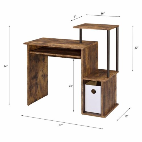 ACME Lyphre Wooden Top Computer Desk in Weathered Oak and Black Perspective: front
