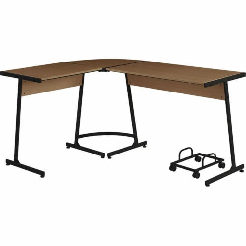 ACME Carver Wooden Top Computer Desk with Computer Holder in Black and Oak Perspective: front