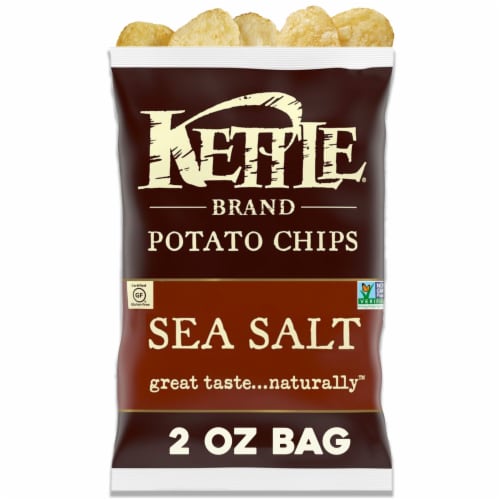 Kettle Brand Potato Chips Sea Salt Kettle Chips Snack Bag Perspective: front