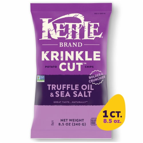 Kettle Brand Potato Chips Krinkle Cut Truffle Oil And Sea Salt Kettle Chips Perspective: front