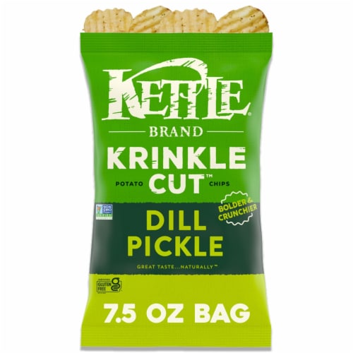 Kettle Brand Potato Chips Krinkle Cut Dill Pickle Kettle Chips Perspective: front