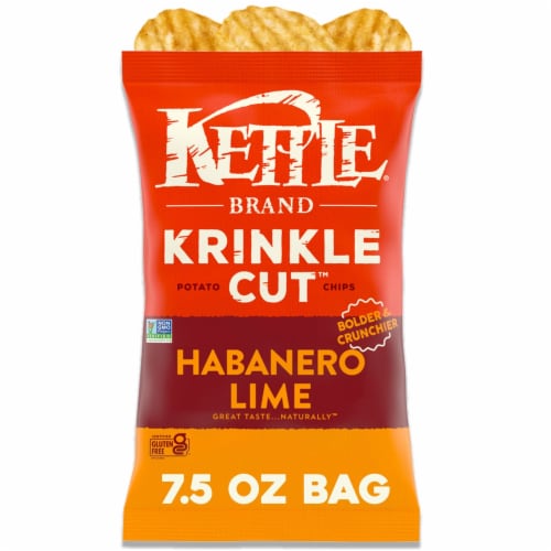 Kettle Brand Potato Chips Krinkle Cut Habanero Lime Kettle Chips Perspective: front