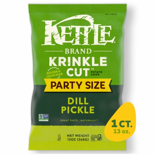 Kettle Brand Potato Chips, Krinkle Cut, Dill Pickle Kettle Chips, Party Size, 13 Oz Perspective: front