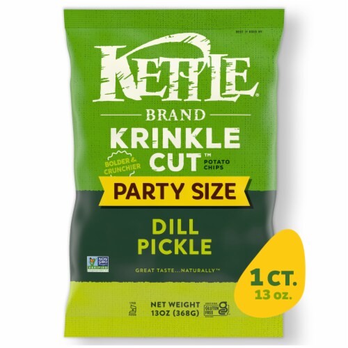 Kettle Brand Potato Chips, Krinkle Cut, Dill Pickle Kettle Chips, Party Size, 13 Oz Perspective: front