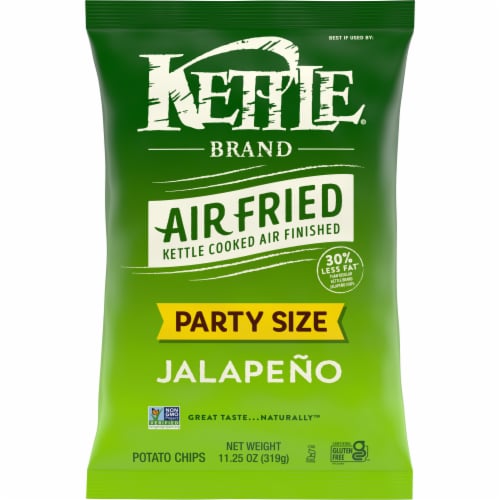 Kettle Brand Potato Chips, Air Fried Jalapeno Kettle Chips, 11.25 Ounce Party Size Bag Perspective: front
