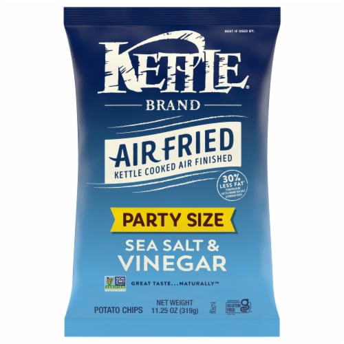 Kettle Brand Potato Chips, Air Fried Sea Salt and Vinegar Kettle Chips, 11.25 Oz Party Size Bag Perspective: front