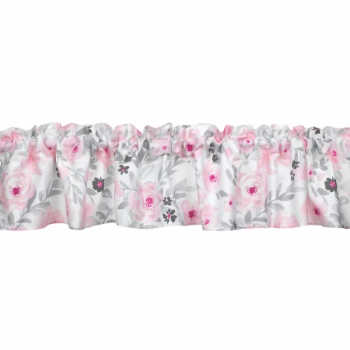 Bedtime Originals Blossom Pink/Gray Watercolor Floral Window Valance Perspective: front