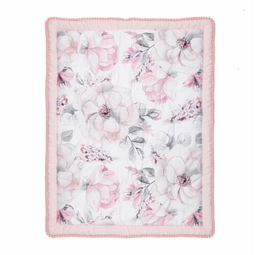 Lambs & Ivy Signature Botanical Baby Watercolor Floral Pink Crib/Toddler Quilt Perspective: front