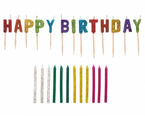 American Greetings Party Supplies Glitter and Toothpick Birthday Candle Bundle Perspective: front