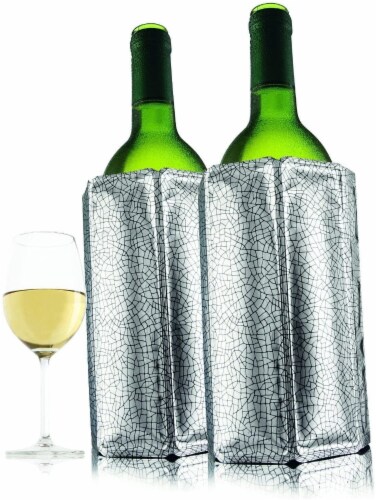 Vacu Vin Rapid Ice Active Cooler Wine Bottle Chilling Sleeve Set of 2, Silver Perspective: front