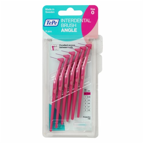 TEPE Interdental Brush Angle Cleaners - Dental Brushes Between Teeth 6 Pk, Pink .4mm Perspective: front