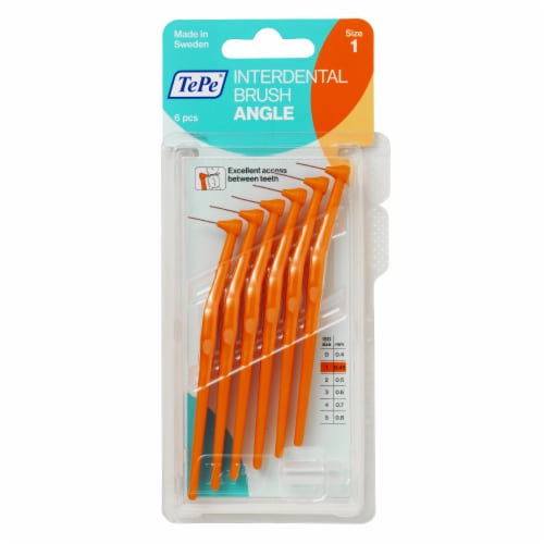 TEPE Interdental Brush Angle Cleaners - Dental Brushes Between Teeth 6 Pk, Orange .45mm Perspective: front