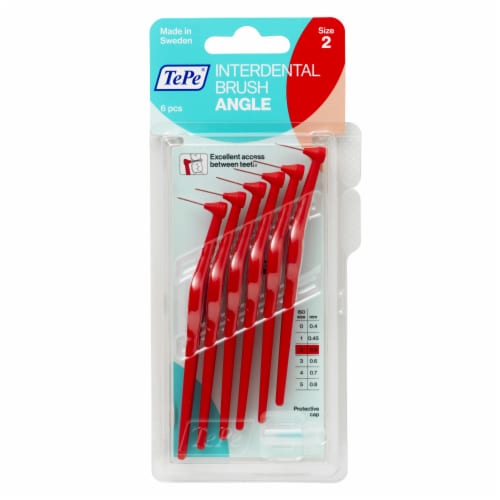 TEPE Interdental Brush Angle Cleaners - Dental Brushes Between Teeth 6 Pk, Red .5mm Perspective: front