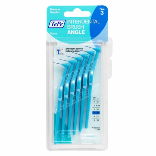 TEPE Interdental Brush Angle Cleaners - Dental Brushes Between Teeth 6 Pk, Blue .6mm Perspective: front